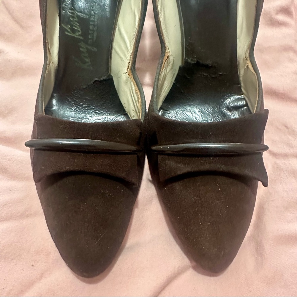 1950’s Brown Suede 3.5” Heels Vintage 8N Pointed Toe size 8 Kay King 40s 30s - Picture 7 of 9